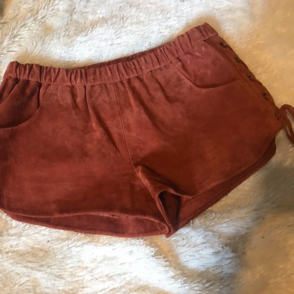 Orange/Brown Leather Shorts